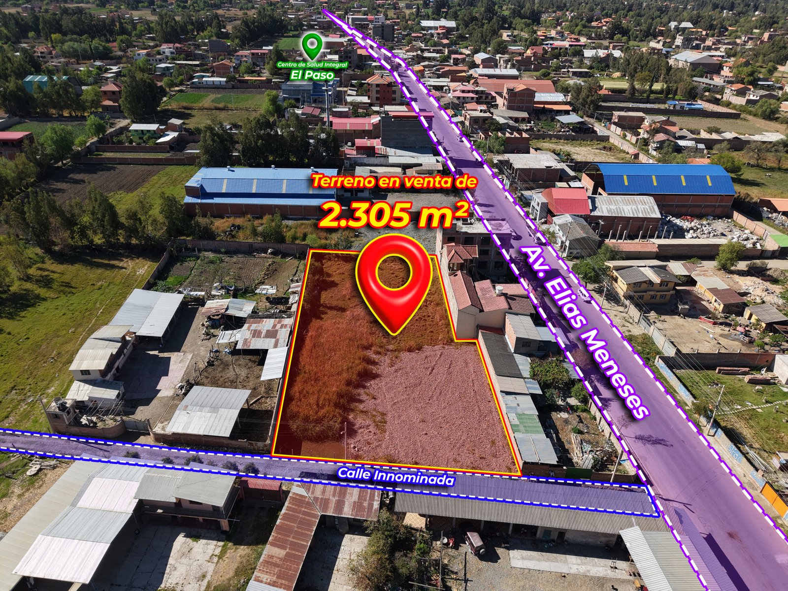 TERRENO DE 2.305 m² EN VENTA – EN QUILLACOLLO LLAUNQUENQUIRI ZONA NORTE